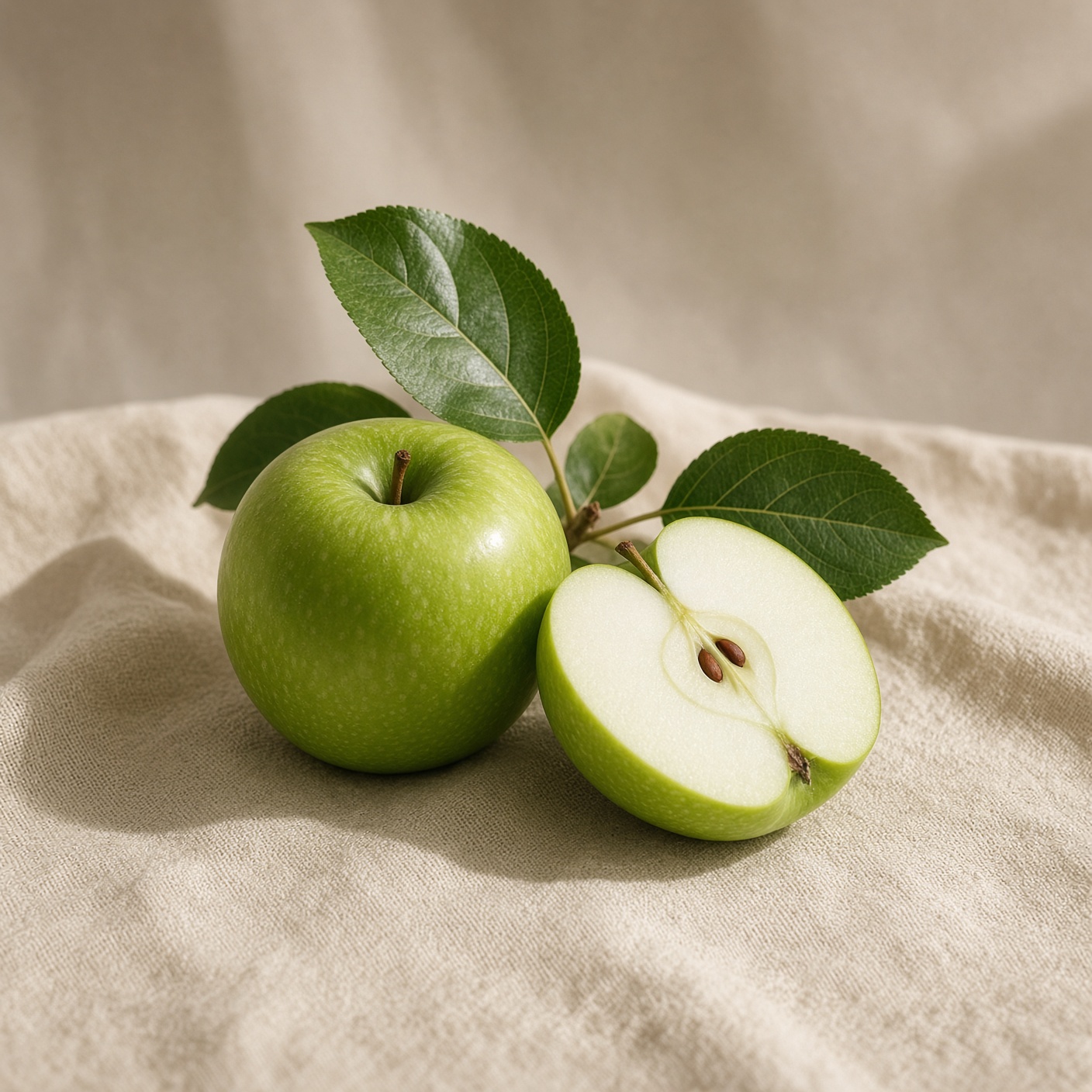 Green apples on a wooden table