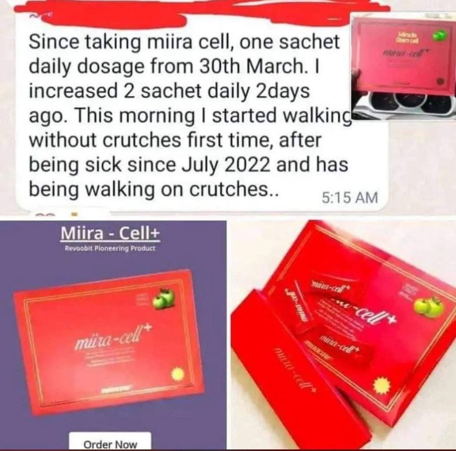WhatsApp: walking without crutches after daily Miira-Cell+